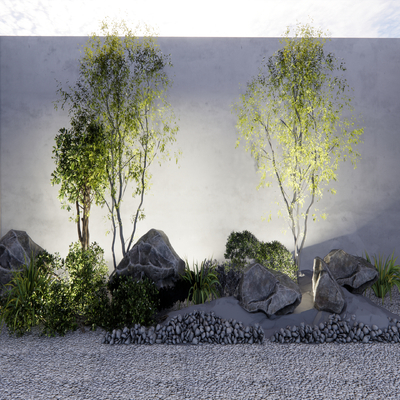  景观小品 枯山水 植物堆su模型 