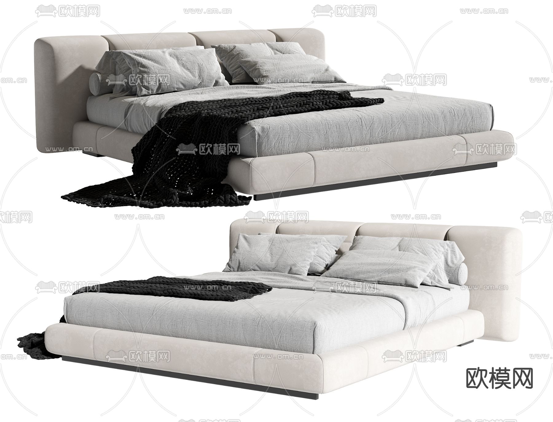 现代双人床su模型下载（渲染图2）