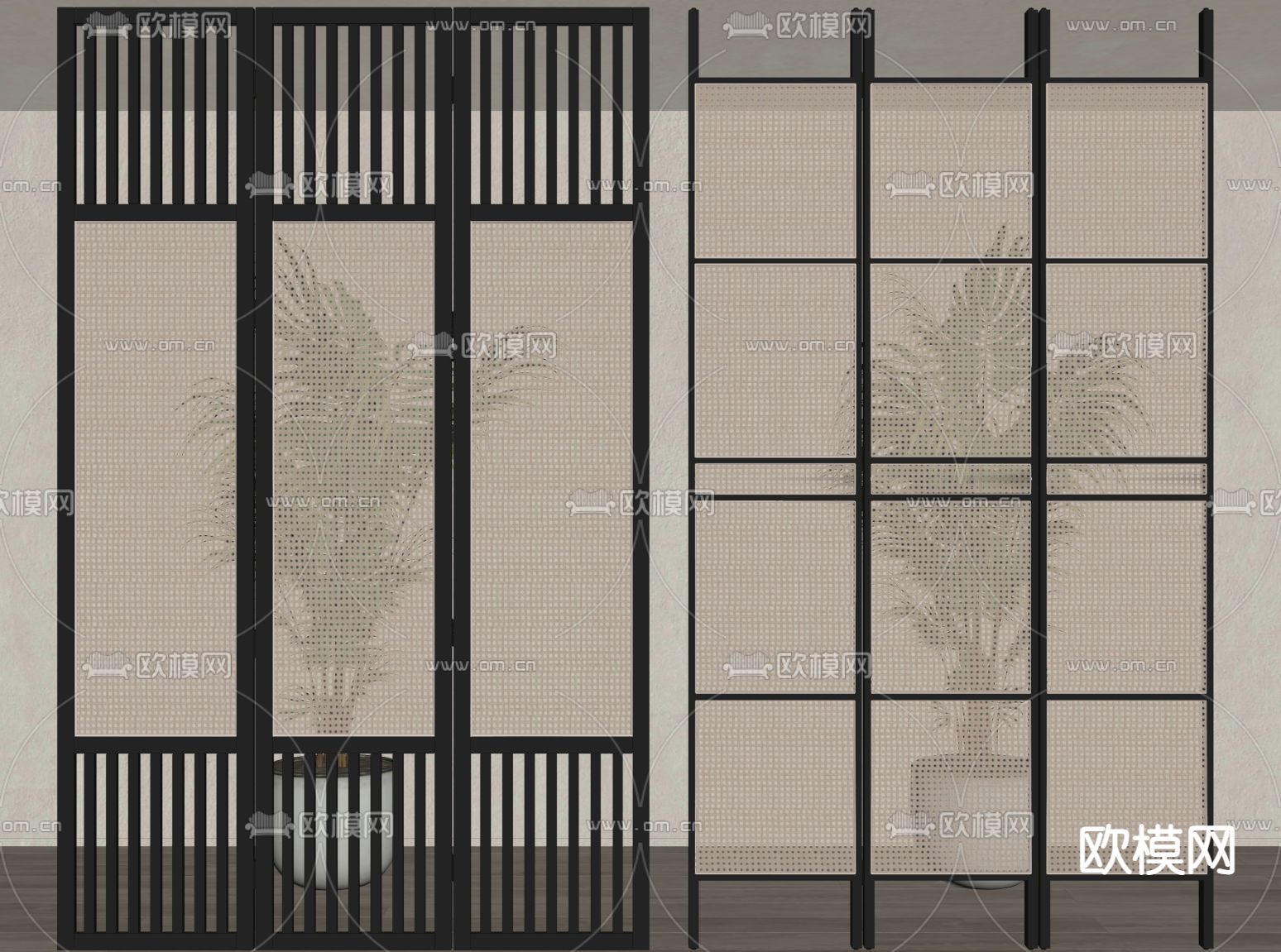 侘寂藤编屏风 隔断su模型下载（渲染图1）