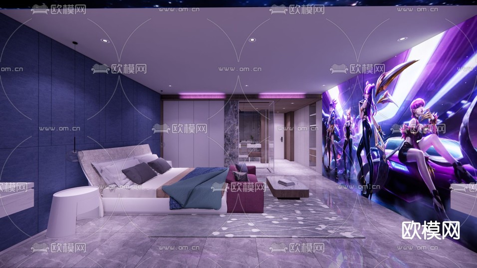 网咖 酒店电竞房su模型下载(渲染图2)