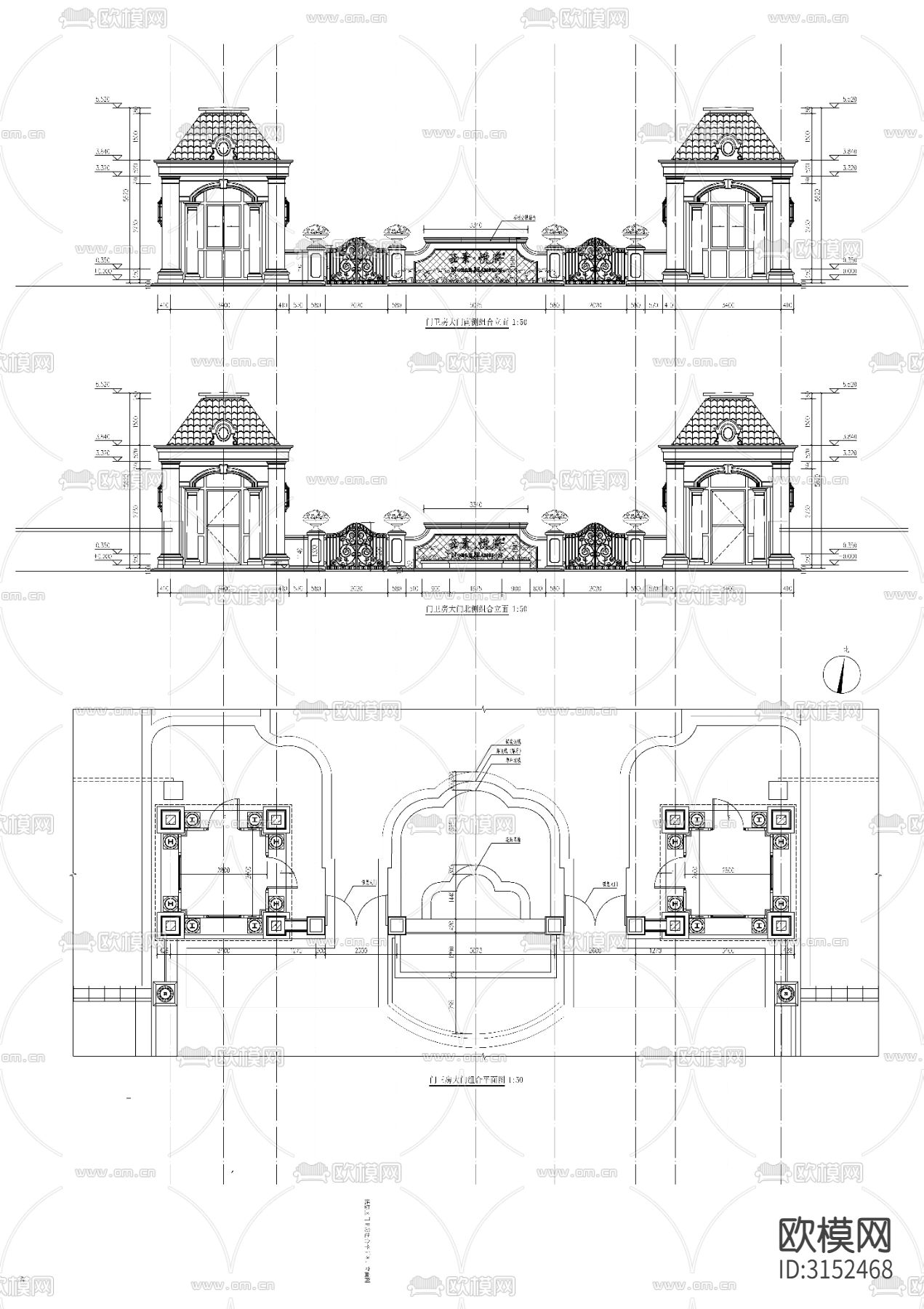 欧式小区景观门卫cad大样图下载（渲染图4）