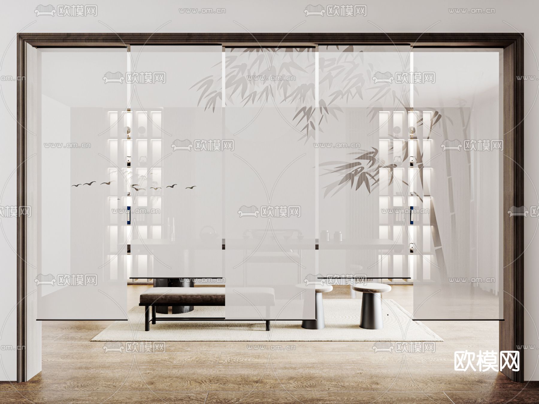 新中式门帘 印花挂帘3d模型下载