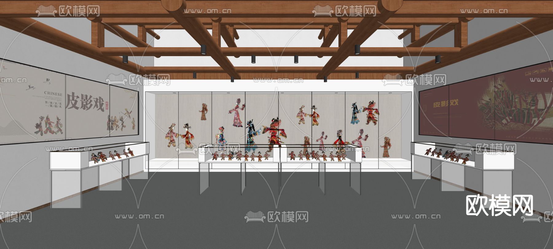 新中式皮影戏文化展厅su模型下载（渲染图1）