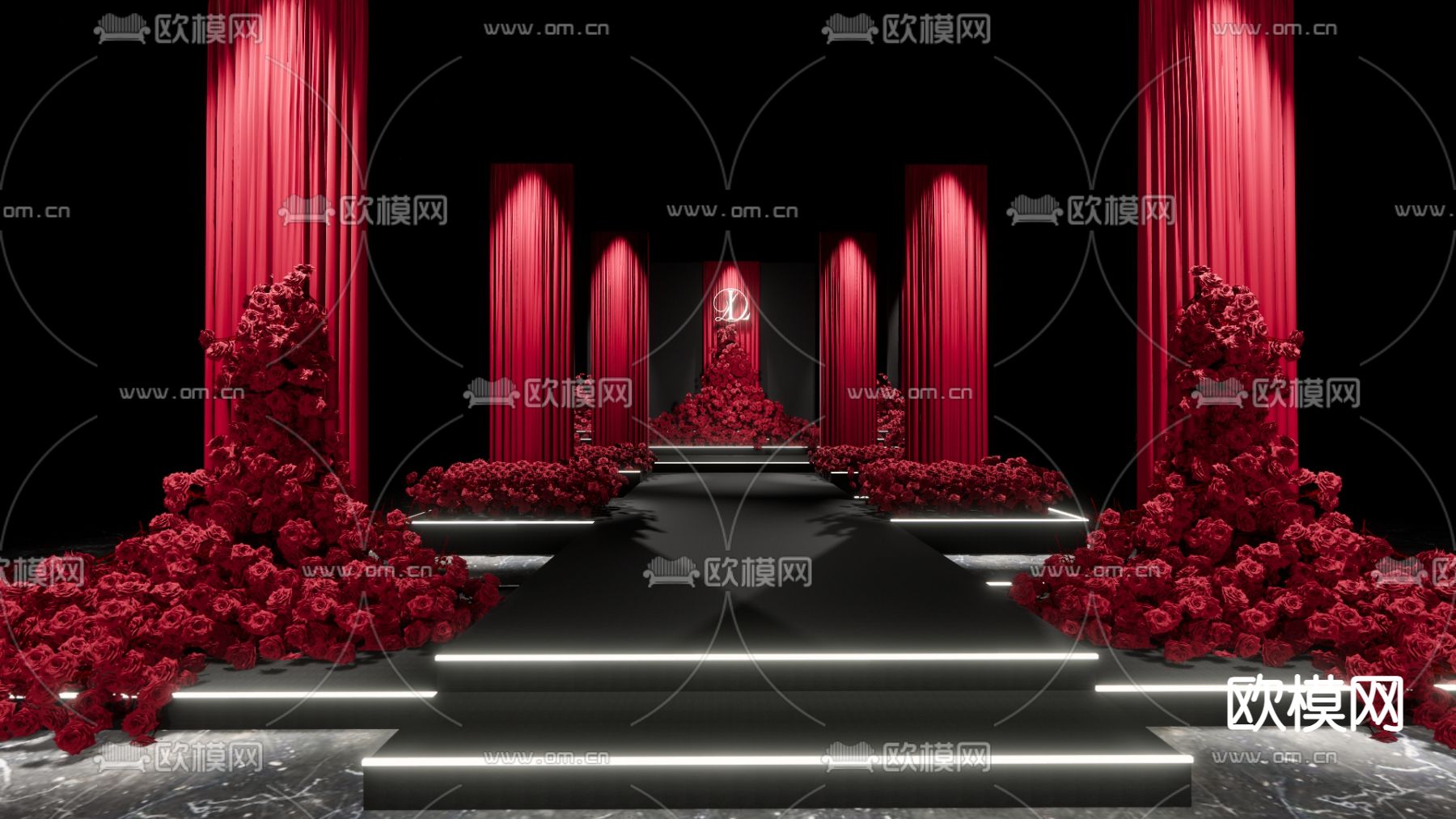 玫红色布幔 秀场婚礼秀su模型下载（渲染图4）