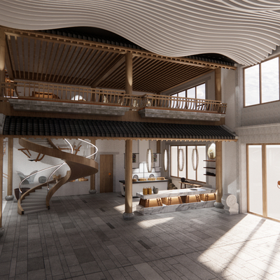  新中式农业展览馆展厅su模型 