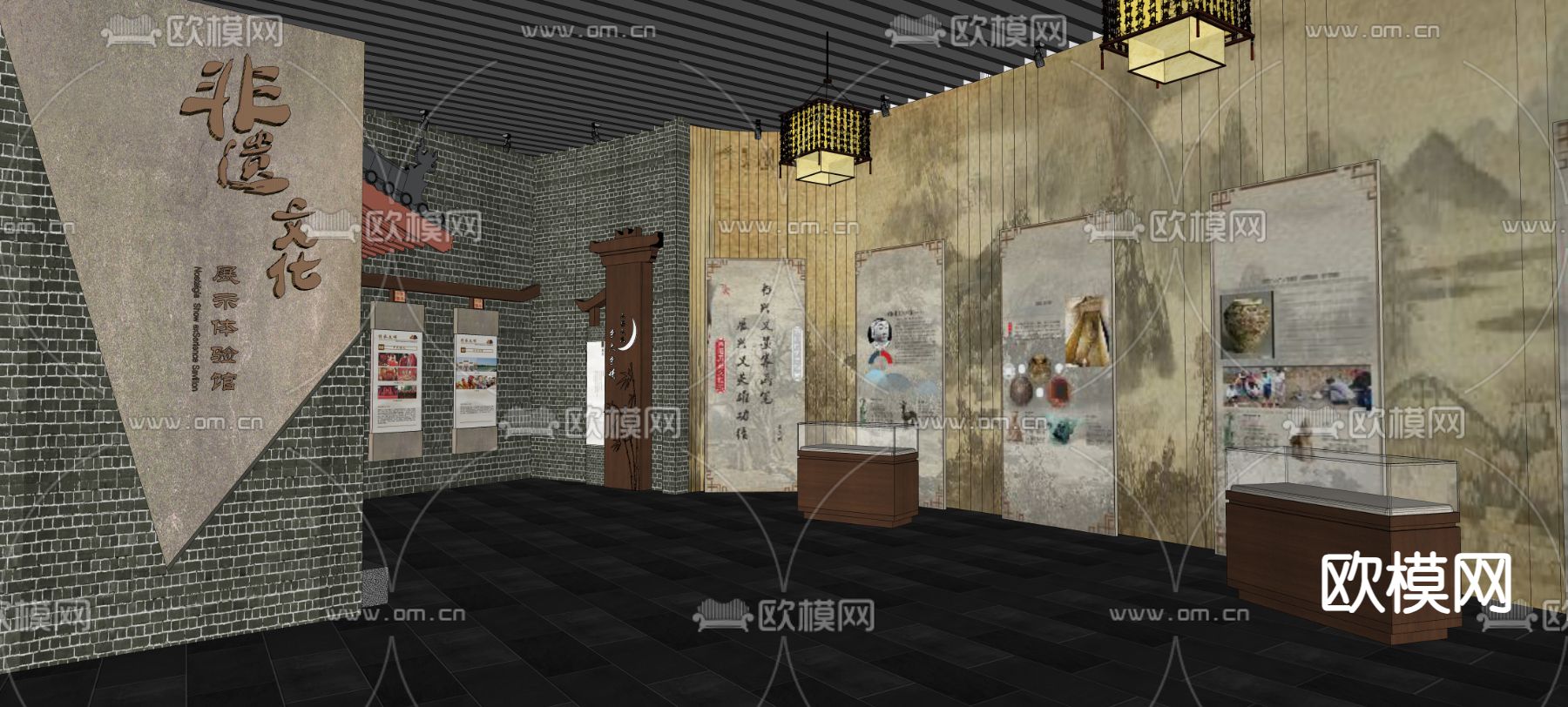新中式非物质文化展厅su模型下载（渲染图1）