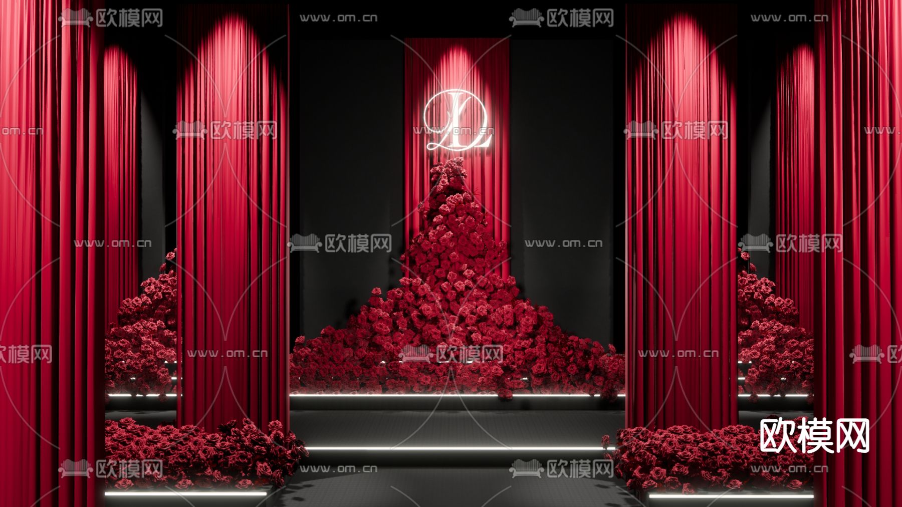 玫红色布幔 秀场婚礼秀su模型下载（渲染图2）