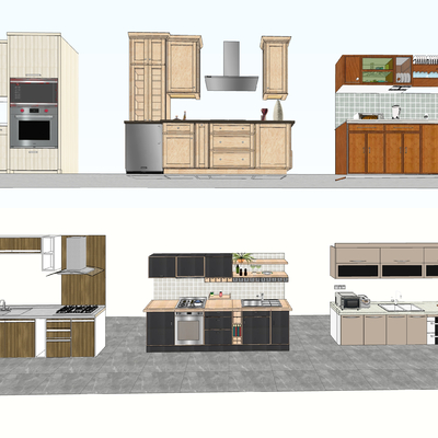  厨房灶台 橱柜su模型 