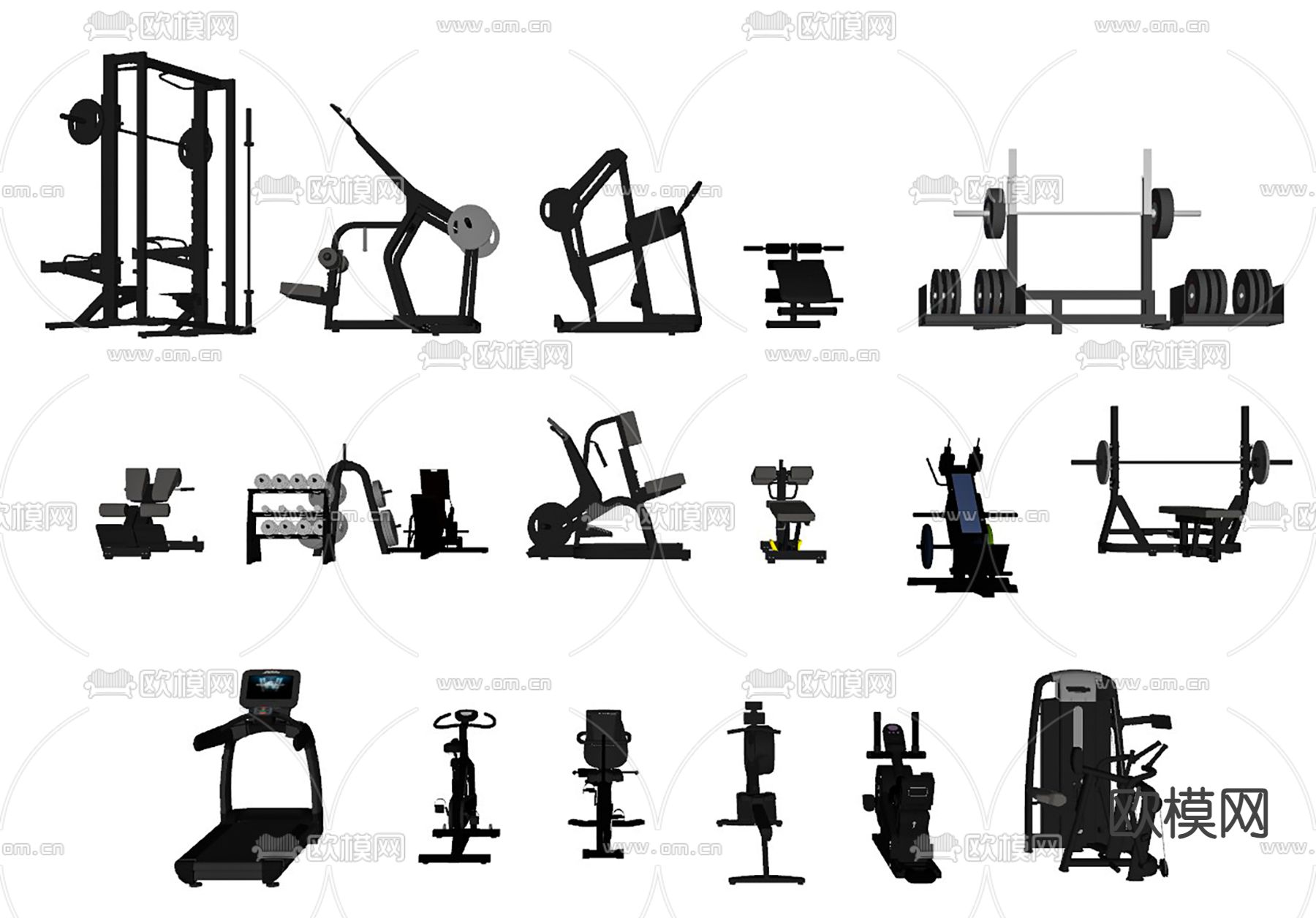 现代健身器械 健身器材su模型下载（渲染图2）