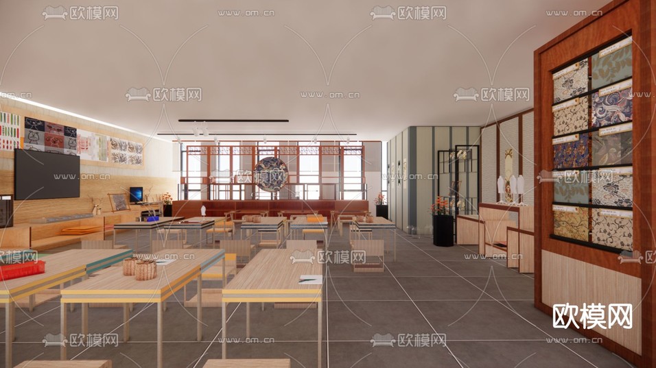 新中式民俗文化展厅su模型下载(渲染图2)