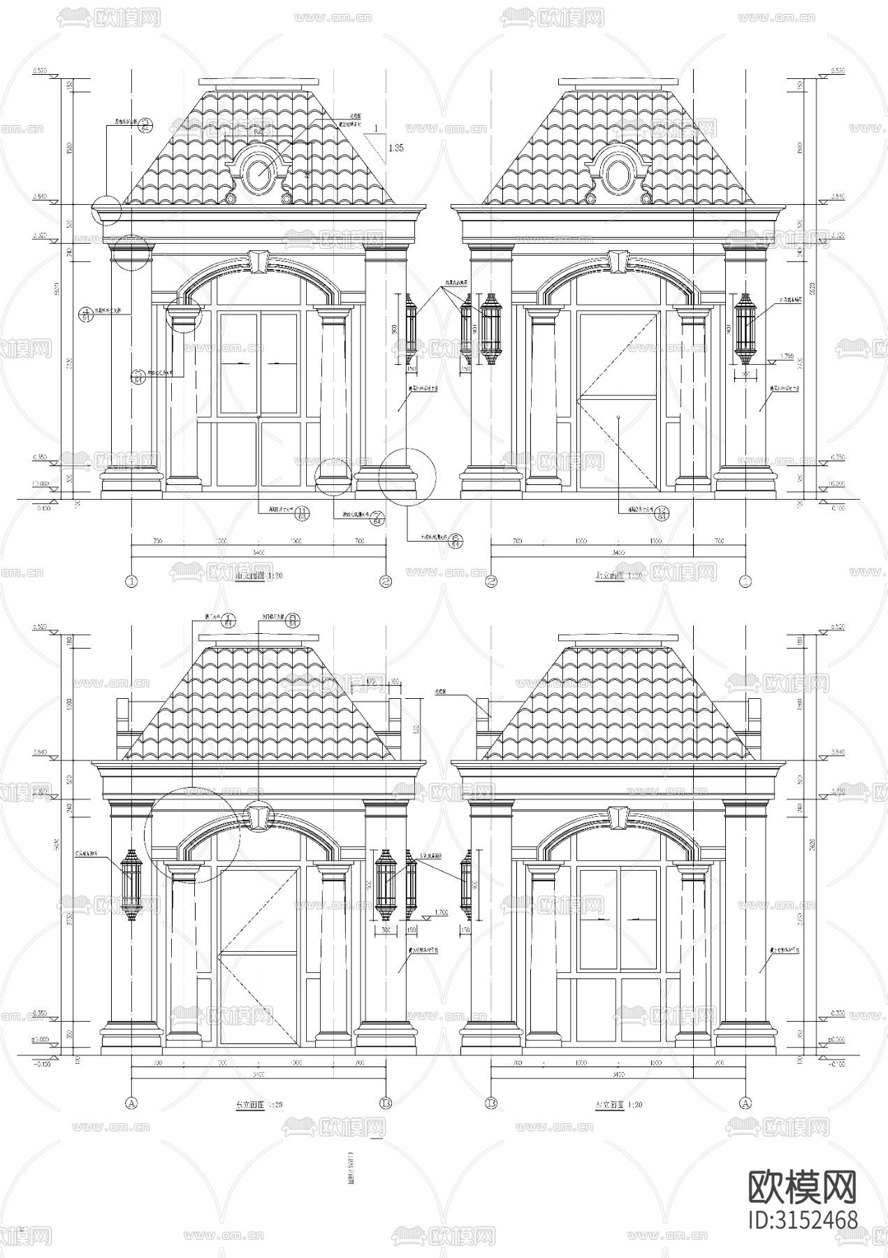 欧式小区景观门卫cad大样图下载（渲染图3）