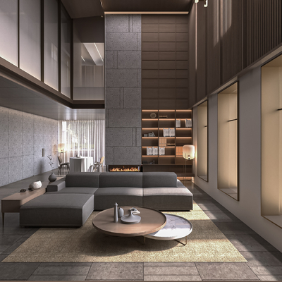  现代别墅客厅su模型 