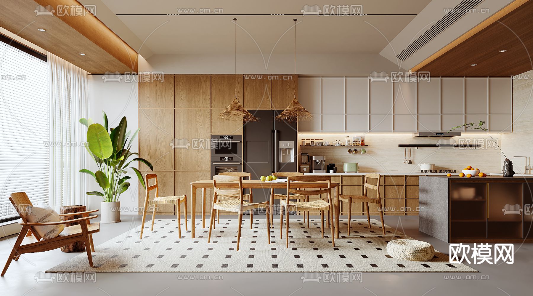 中古风餐厅3d模型下载