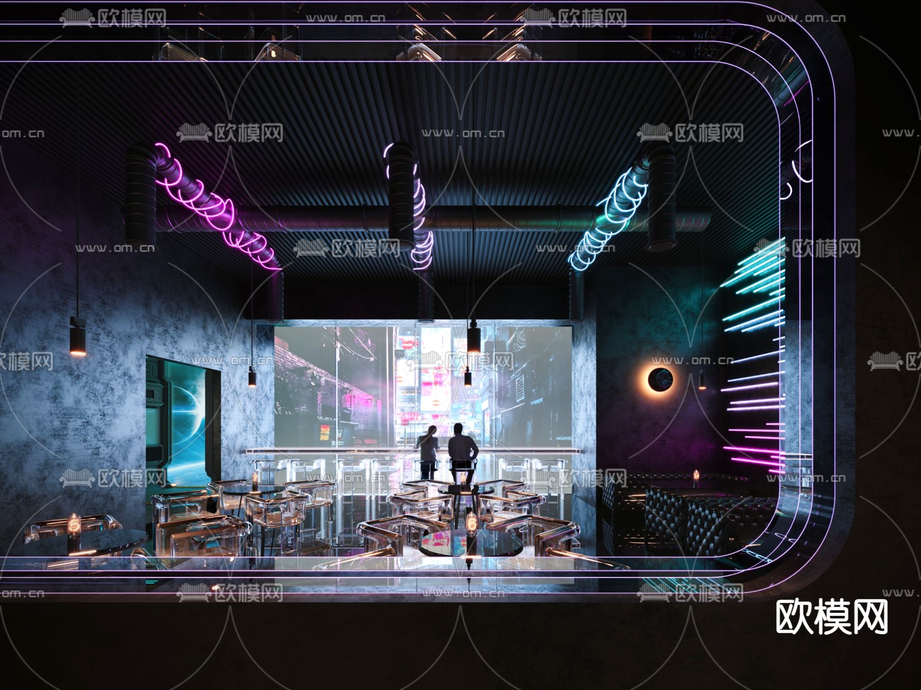 赛博朋克风酒吧3d模型下载