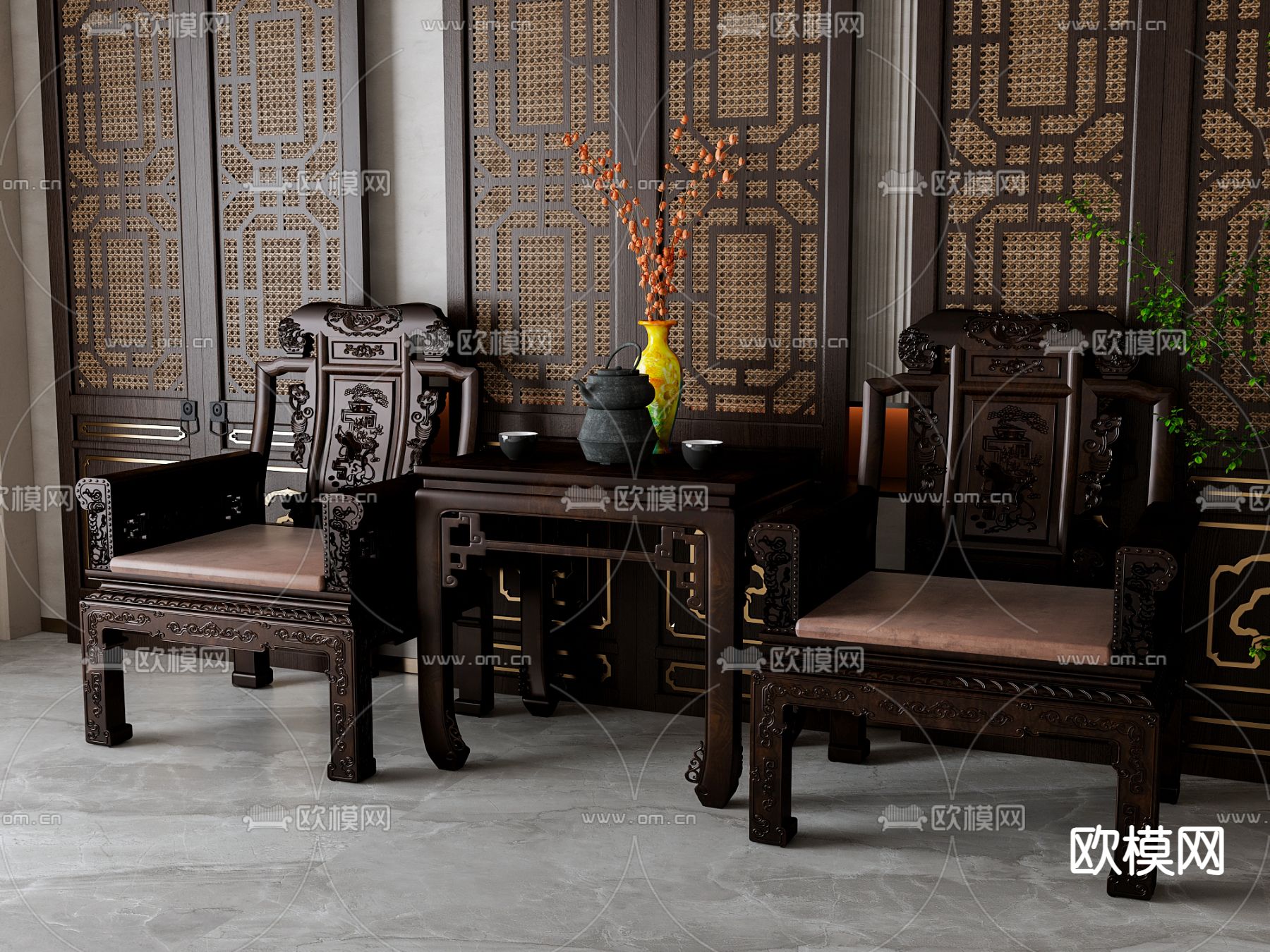 新中式椅子 休闲座椅3d模型下载