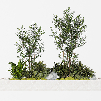  现代花槽 植物堆su模型 