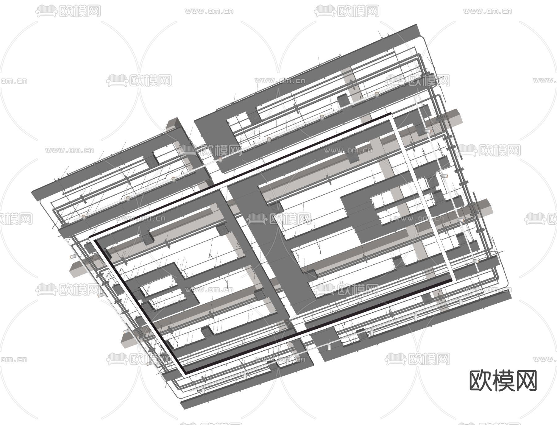 工业风管道 吊顶su模型下载（渲染图2）