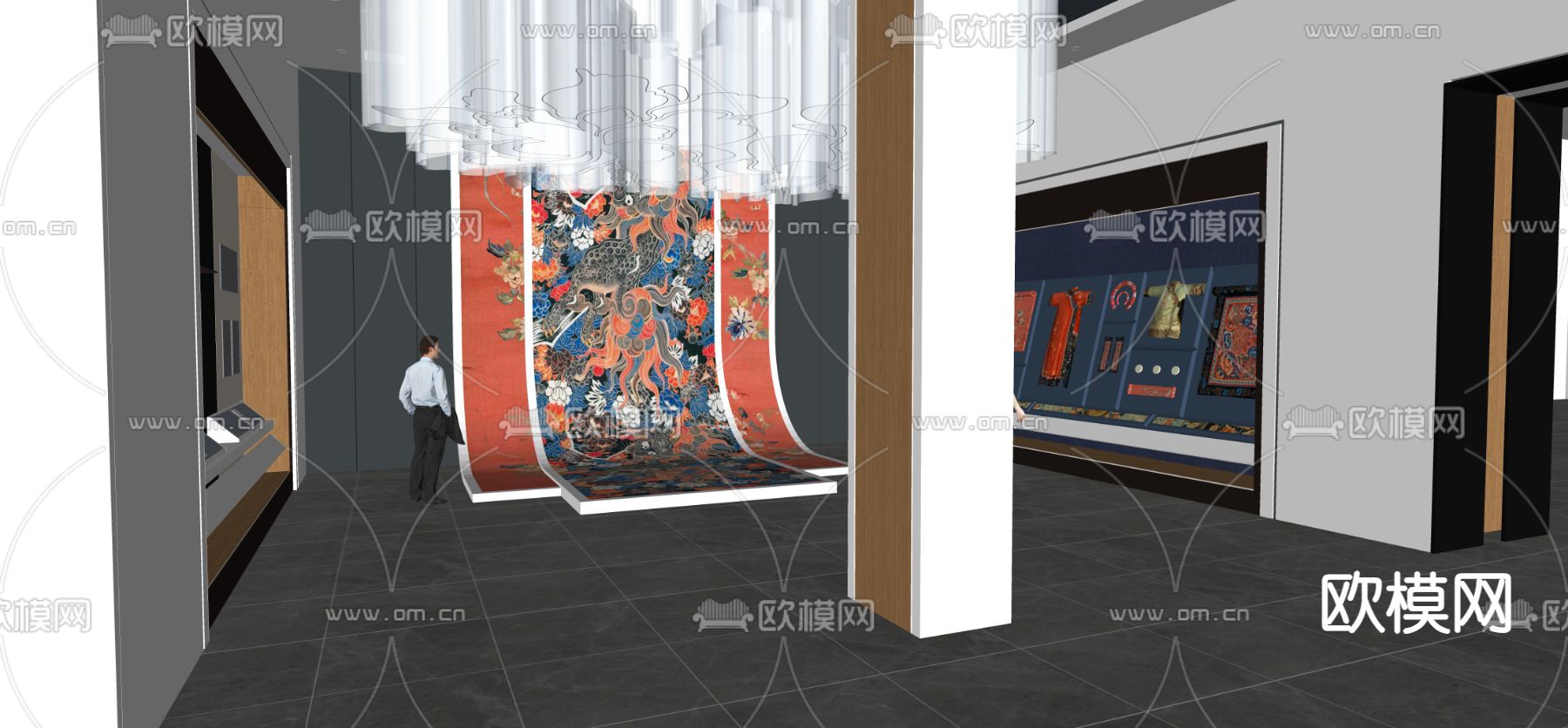 新中式博物馆展厅su模型下载（渲染图1）