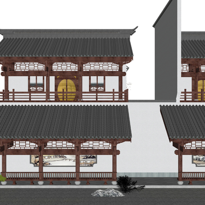  古代建筑古街道su模型 