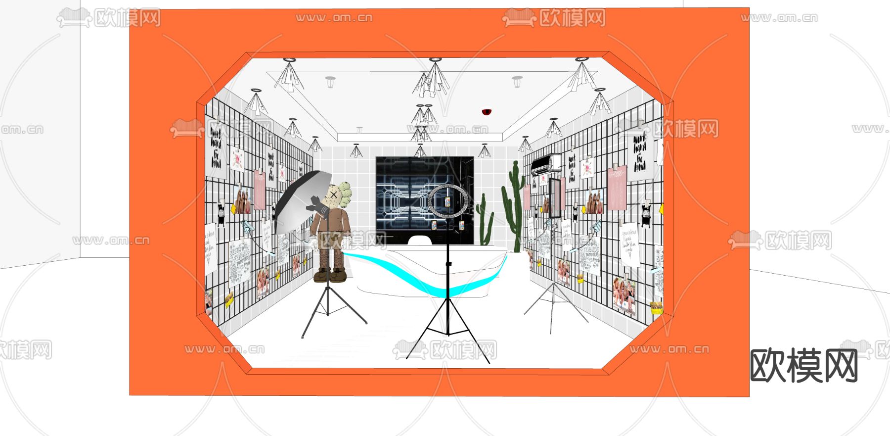 网红直播间su模型下载（渲染图1）