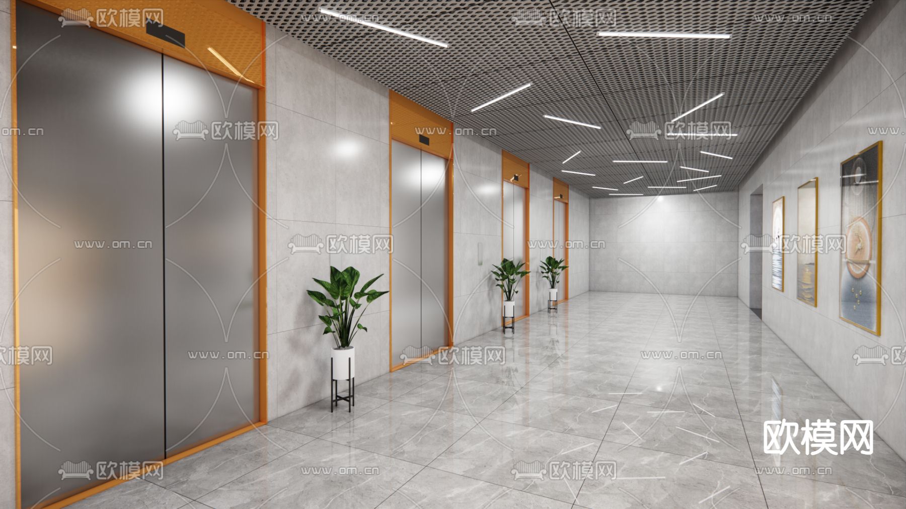 电梯间su模型下载（渲染图1）