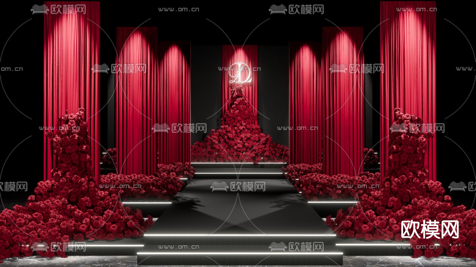 玫红色布幔 秀场婚礼秀su模型下载（渲染图5）