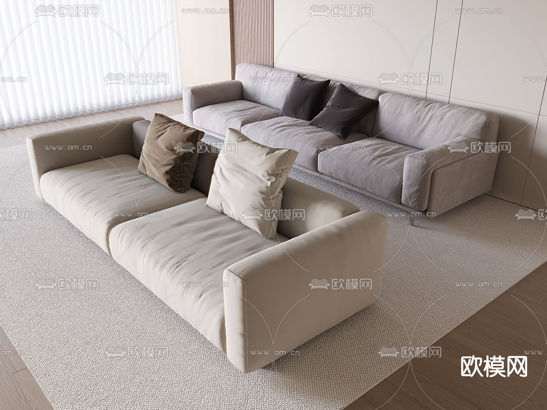 双人沙发 三人沙发3d模型下载