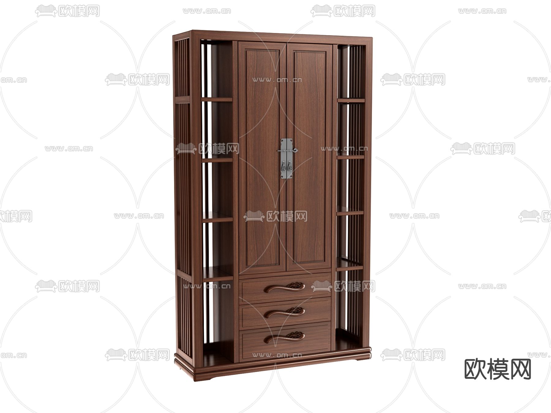 中式书柜3d模型下载