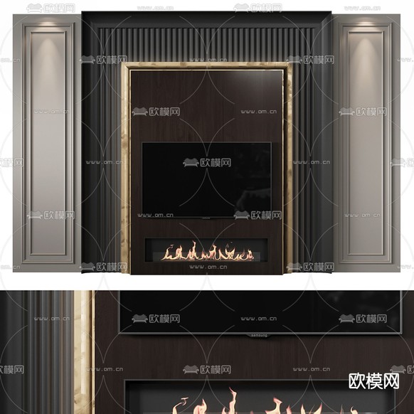 电视墙背景墙3d模型下载(渲染图2)