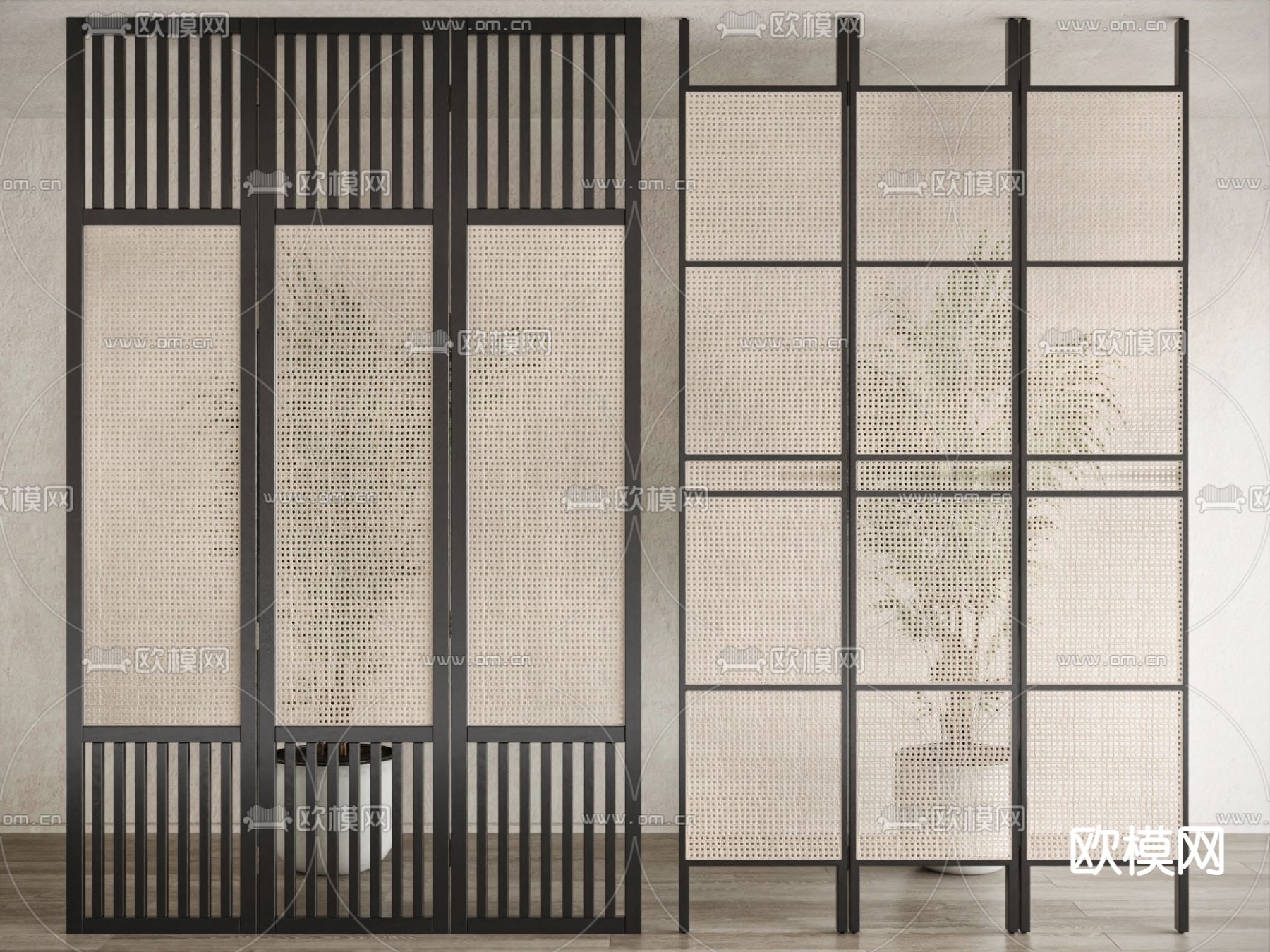 侘寂藤编屏风 隔断su模型下载（渲染图2）