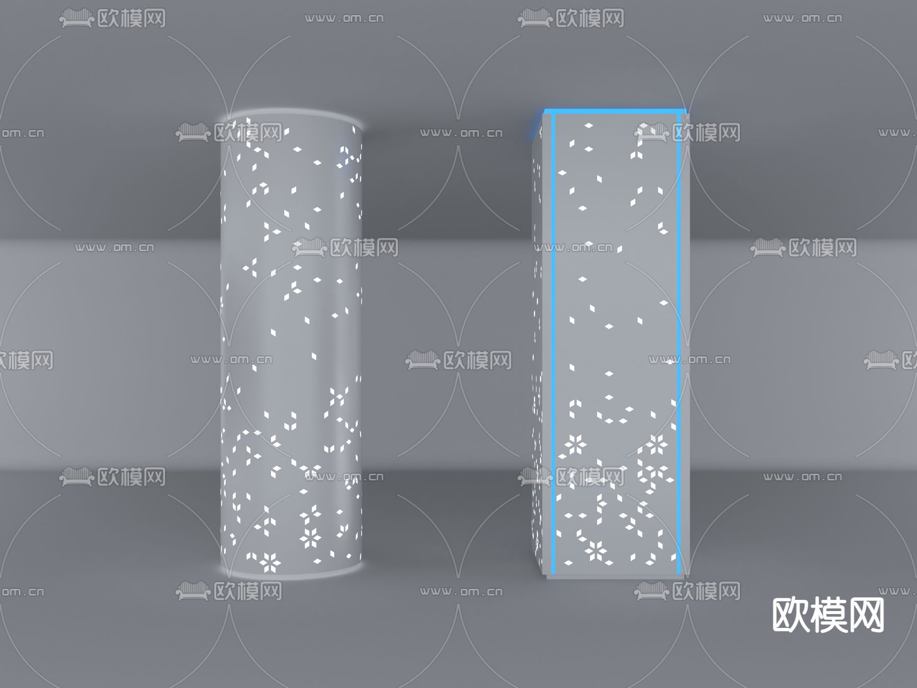 现代装饰柱 造型柱 镂空灯柱 穿孔铝板柱子su模型下载（渲染图1）