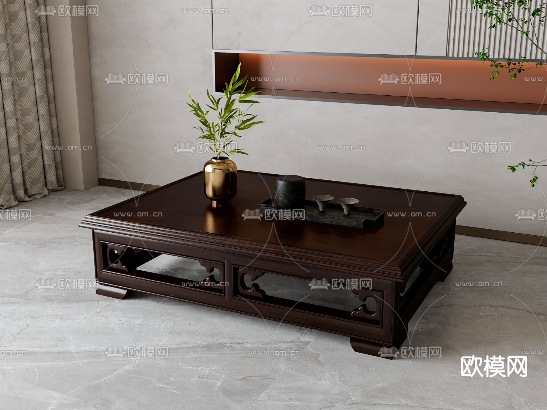 新中式茶几su模型下载（渲染图2）