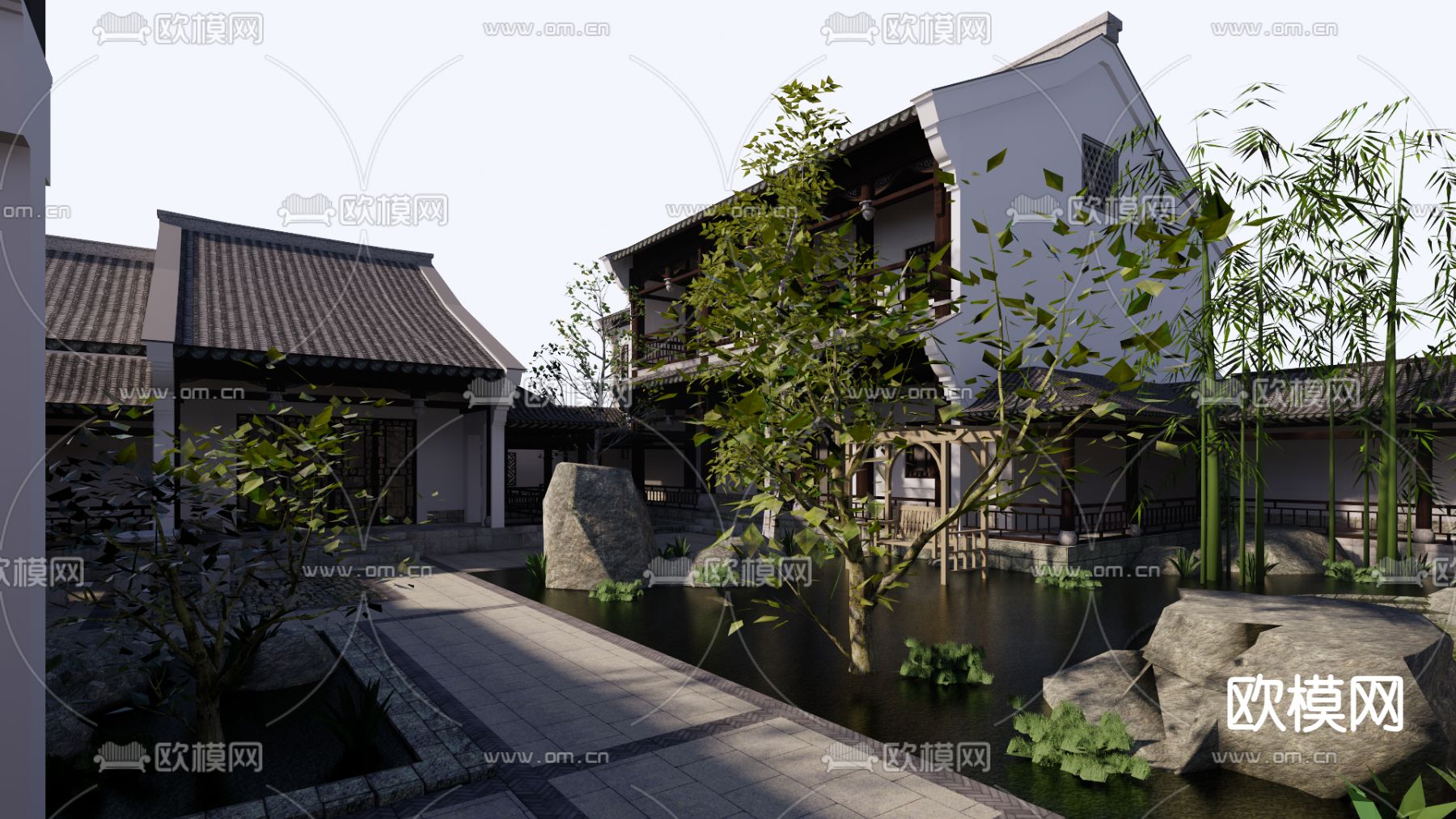 中式庭院 花园su模型下载（渲染图3）