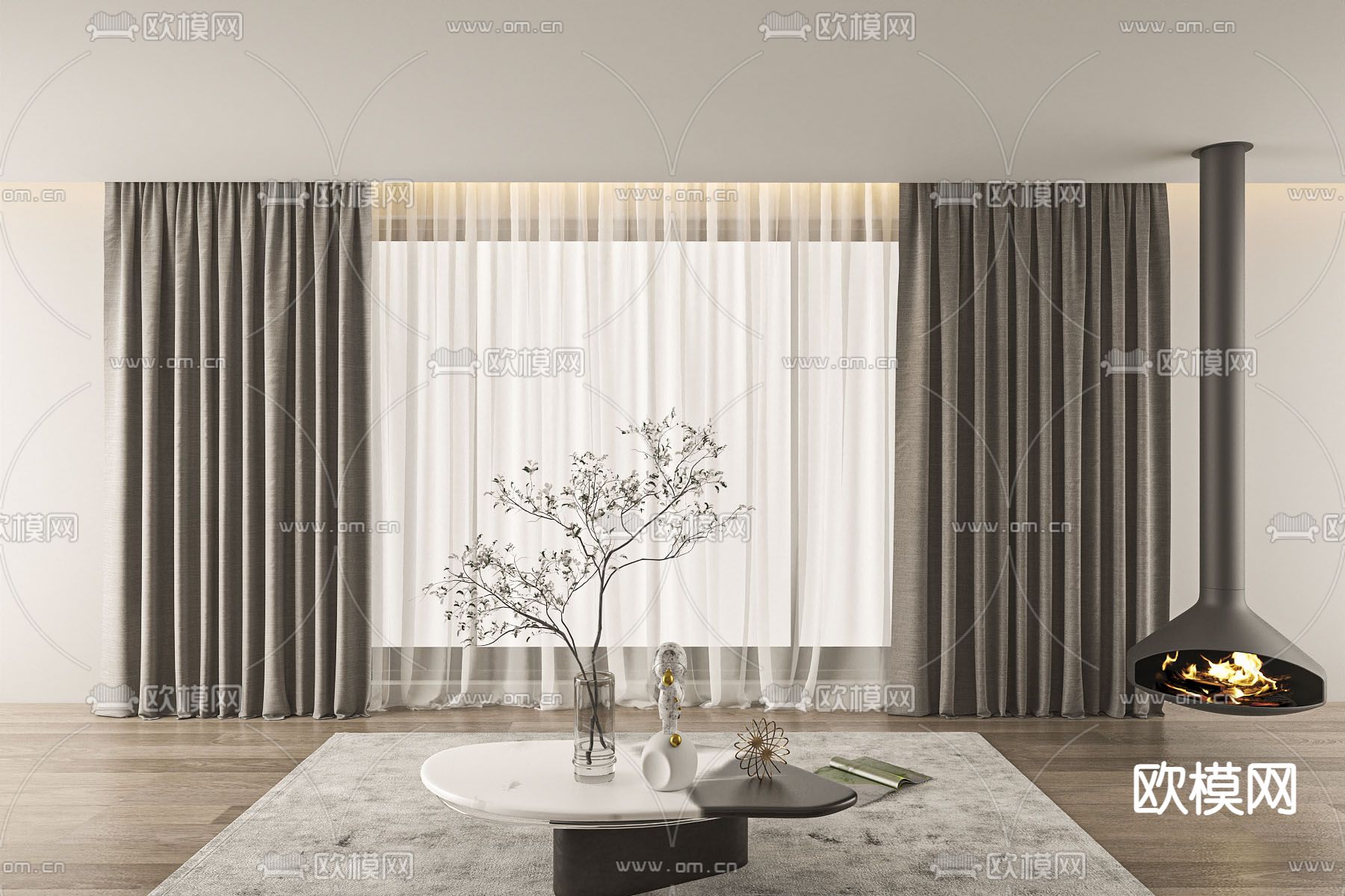 素色窗帘 窗纱3d模型下载