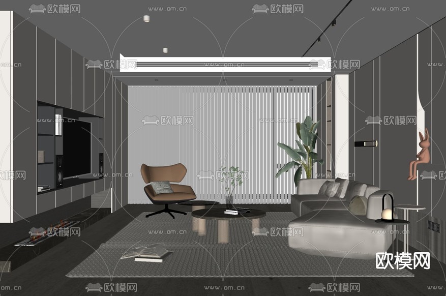 现代客厅su模型下载_ID15171712_sketchup模型下载-欧模网