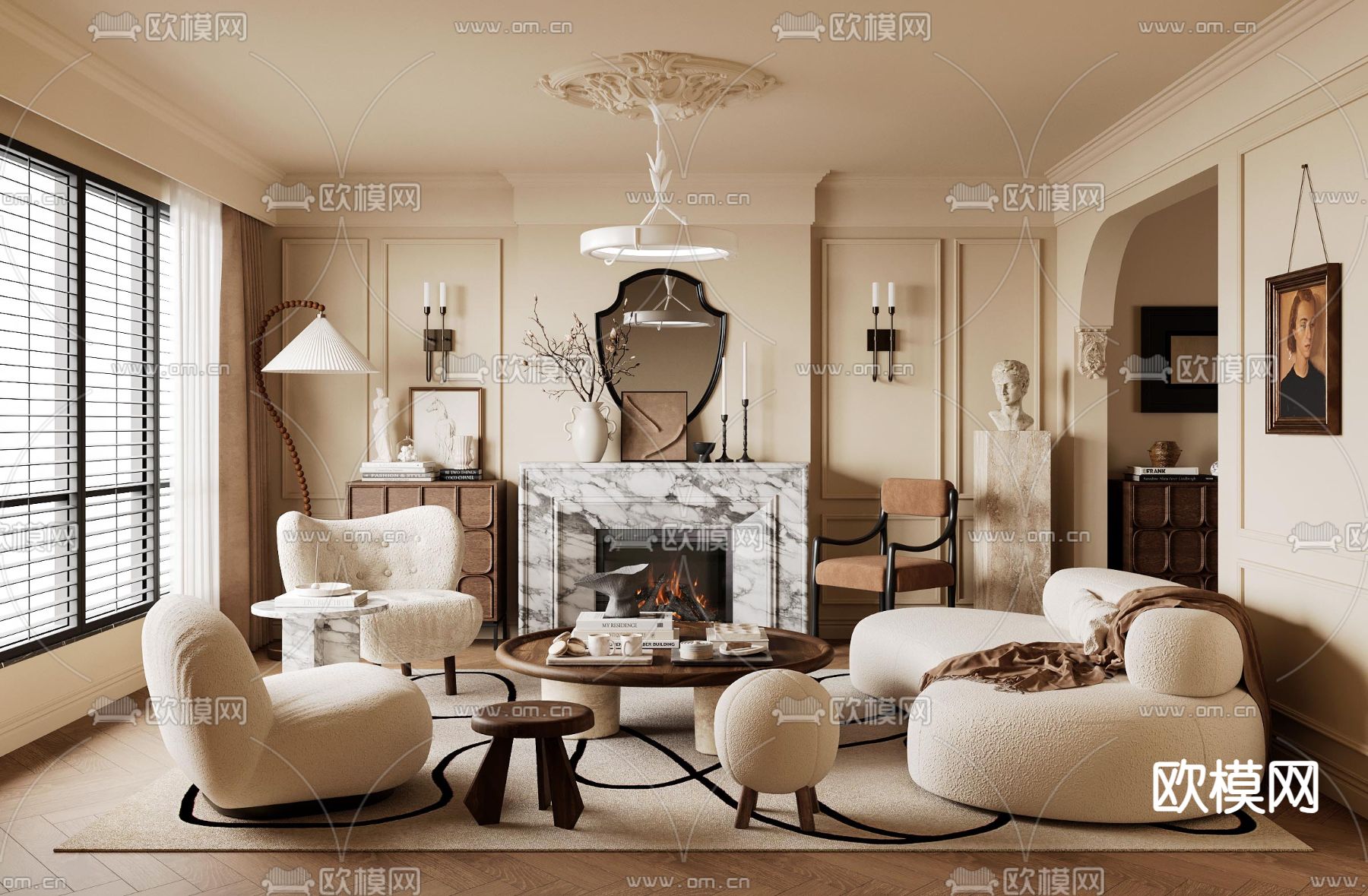 法式客厅3d模型下载（渲染图1）