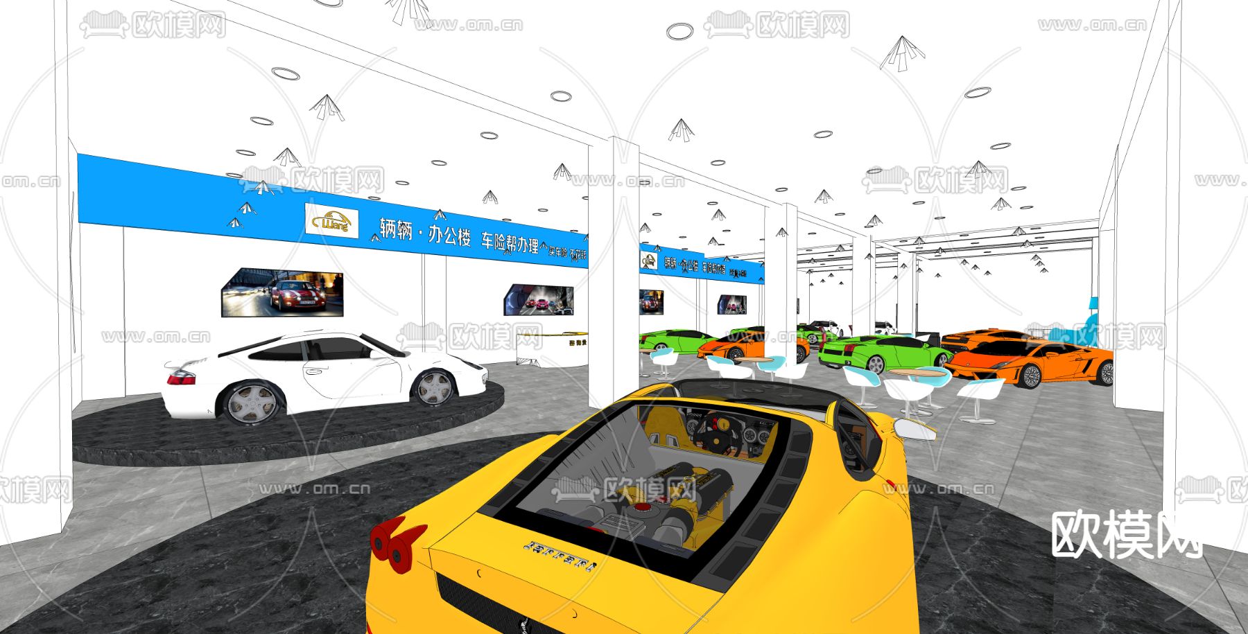 汽车展厅su模型下载（渲染图1）