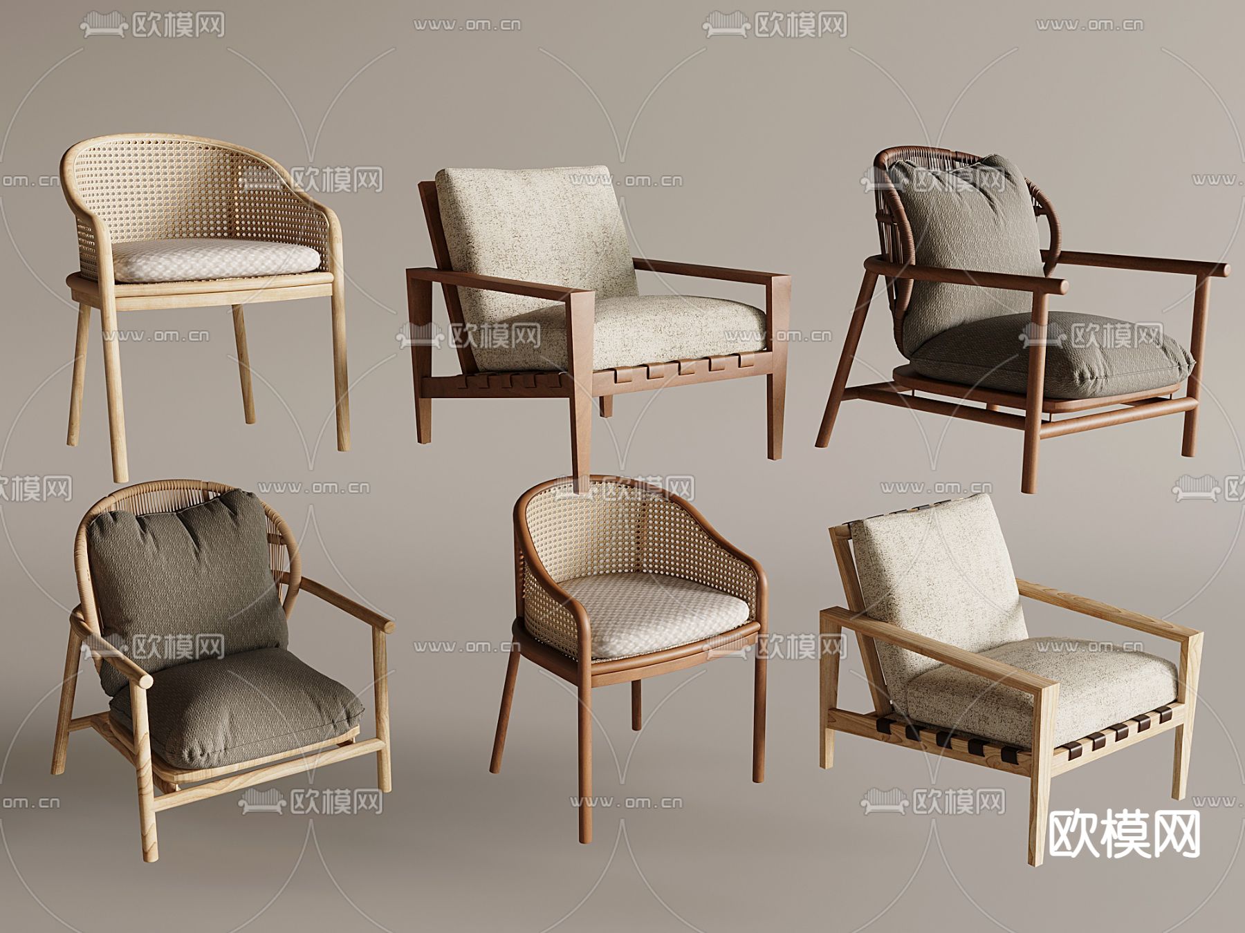 中古风餐椅 藤编单椅 圈椅su模型下载（渲染图1）