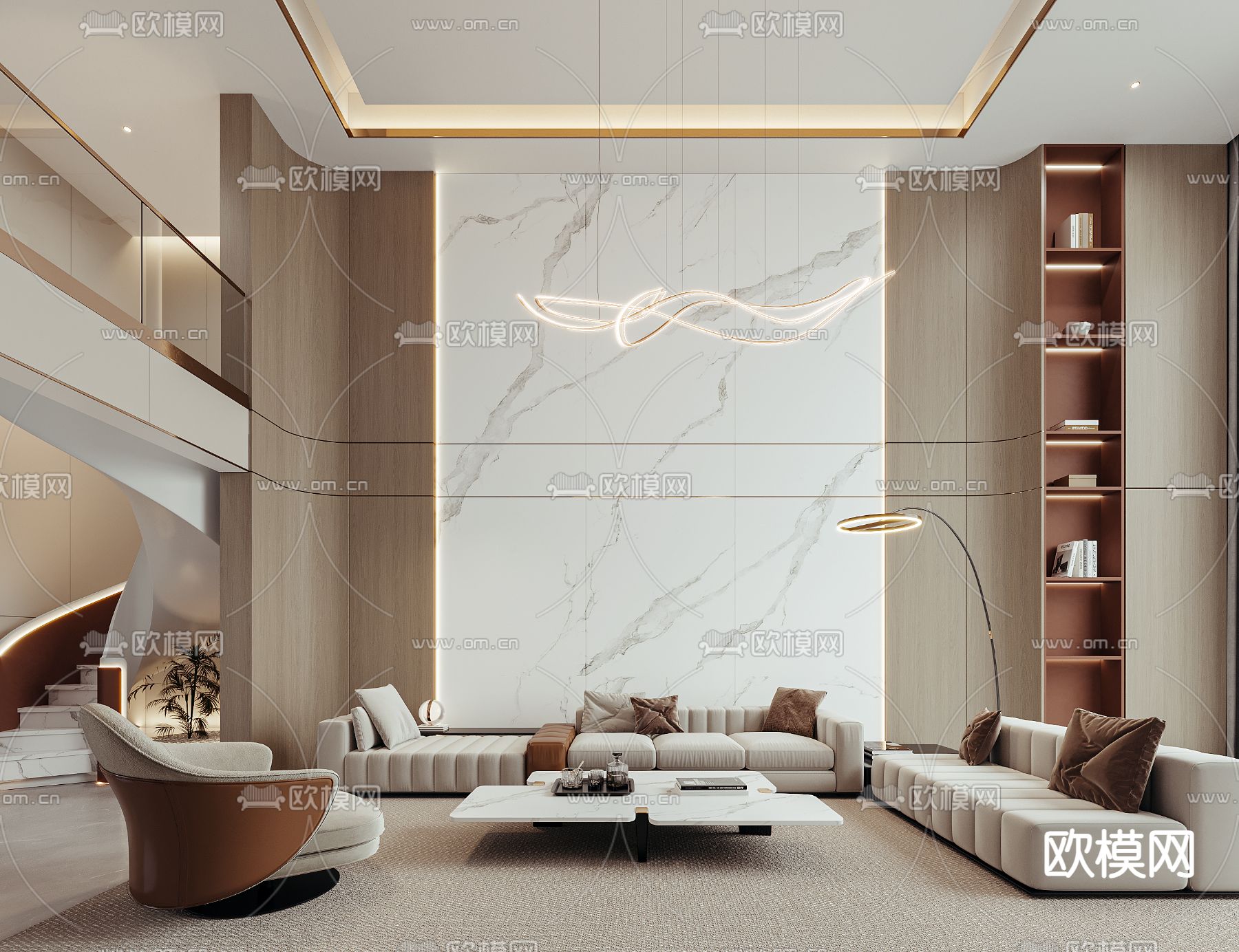 别墅客厅 别墅大堂3d模型下载