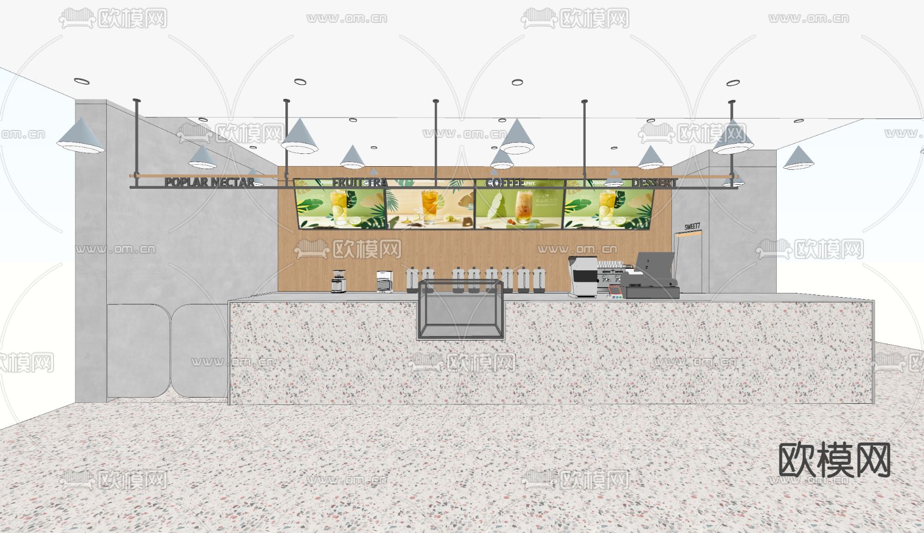 奶茶店 吧台su模型下载（渲染图2）