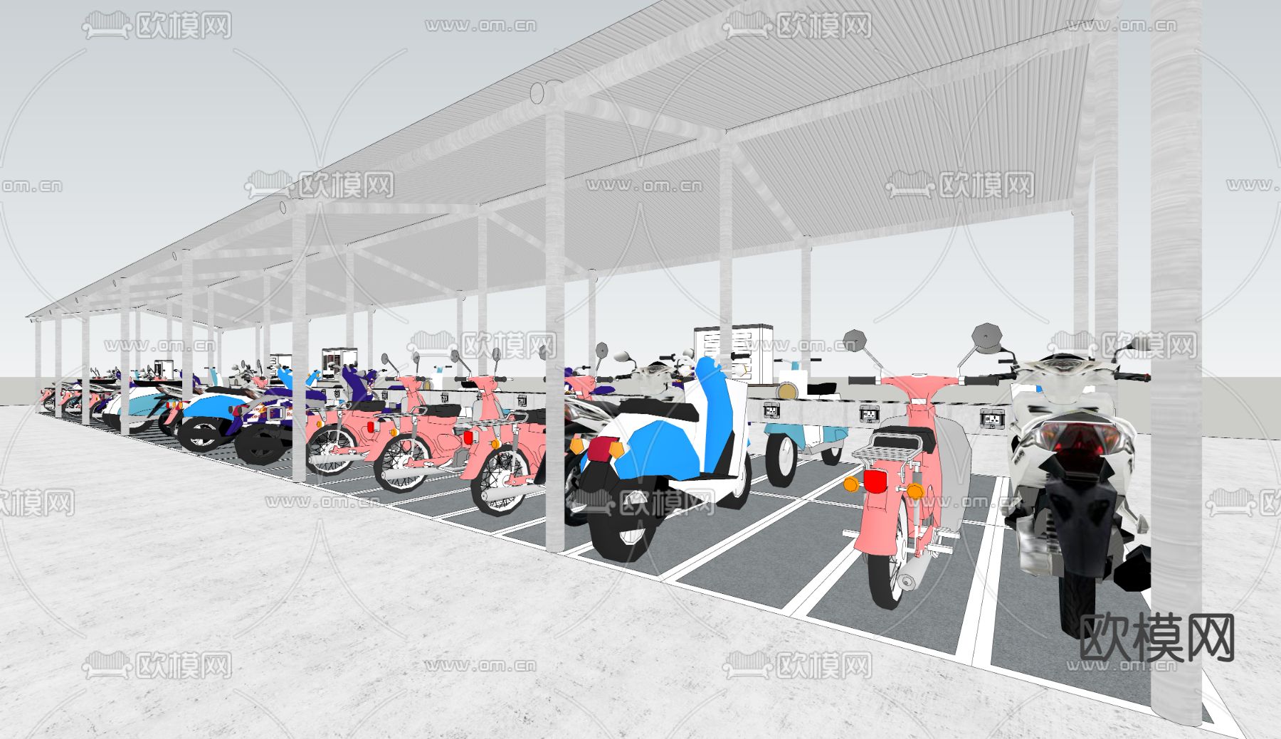电动车棚su模型下载（渲染图3）