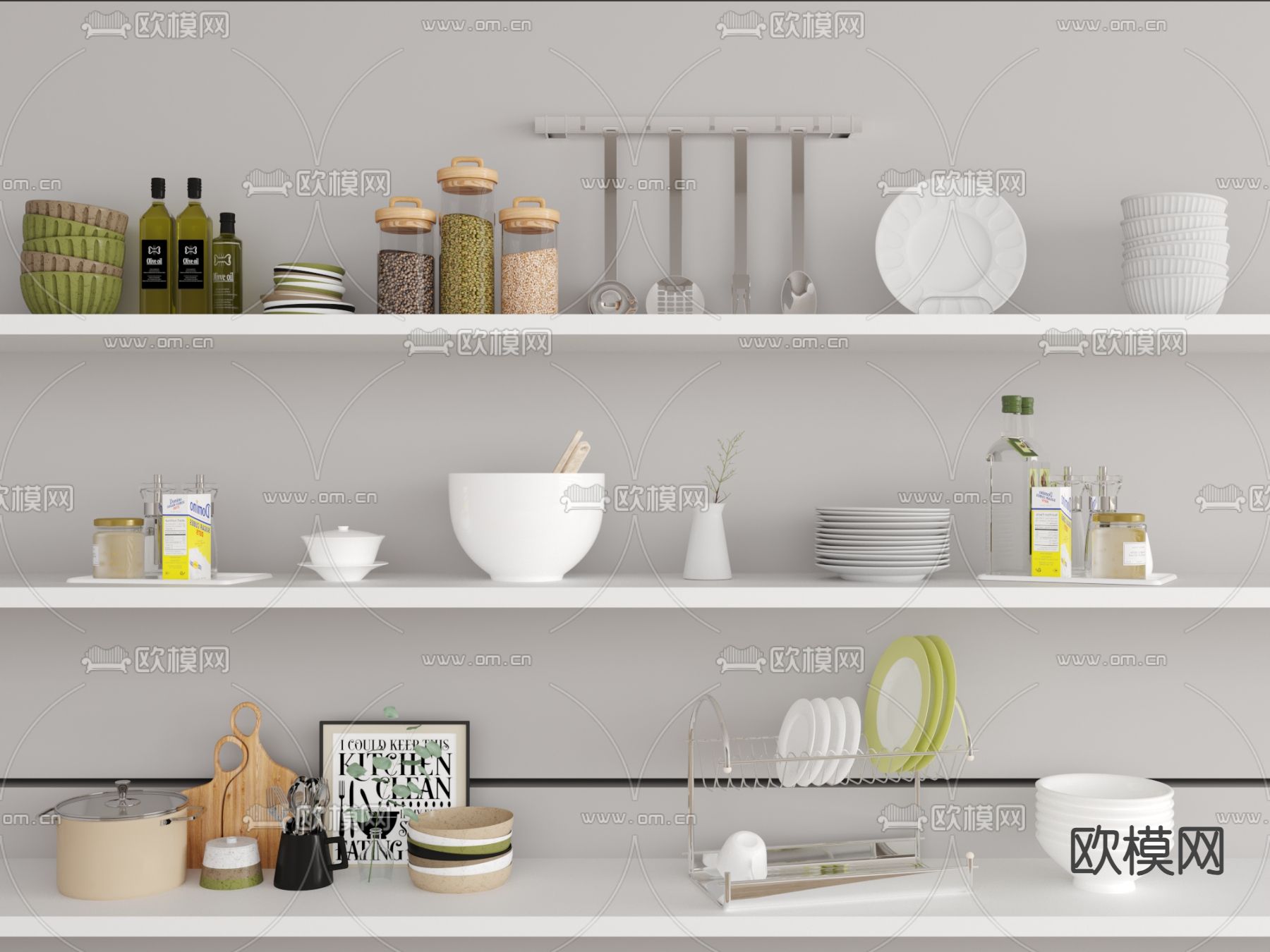 现代厨房餐具 调料瓶 锅碗瓢盆su模型下载（渲染图2）