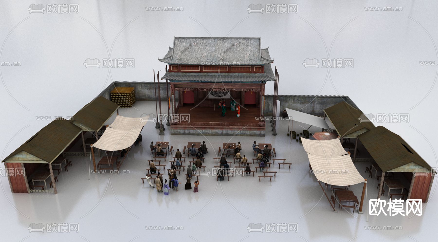 新中式古建 戏台3d模型下载