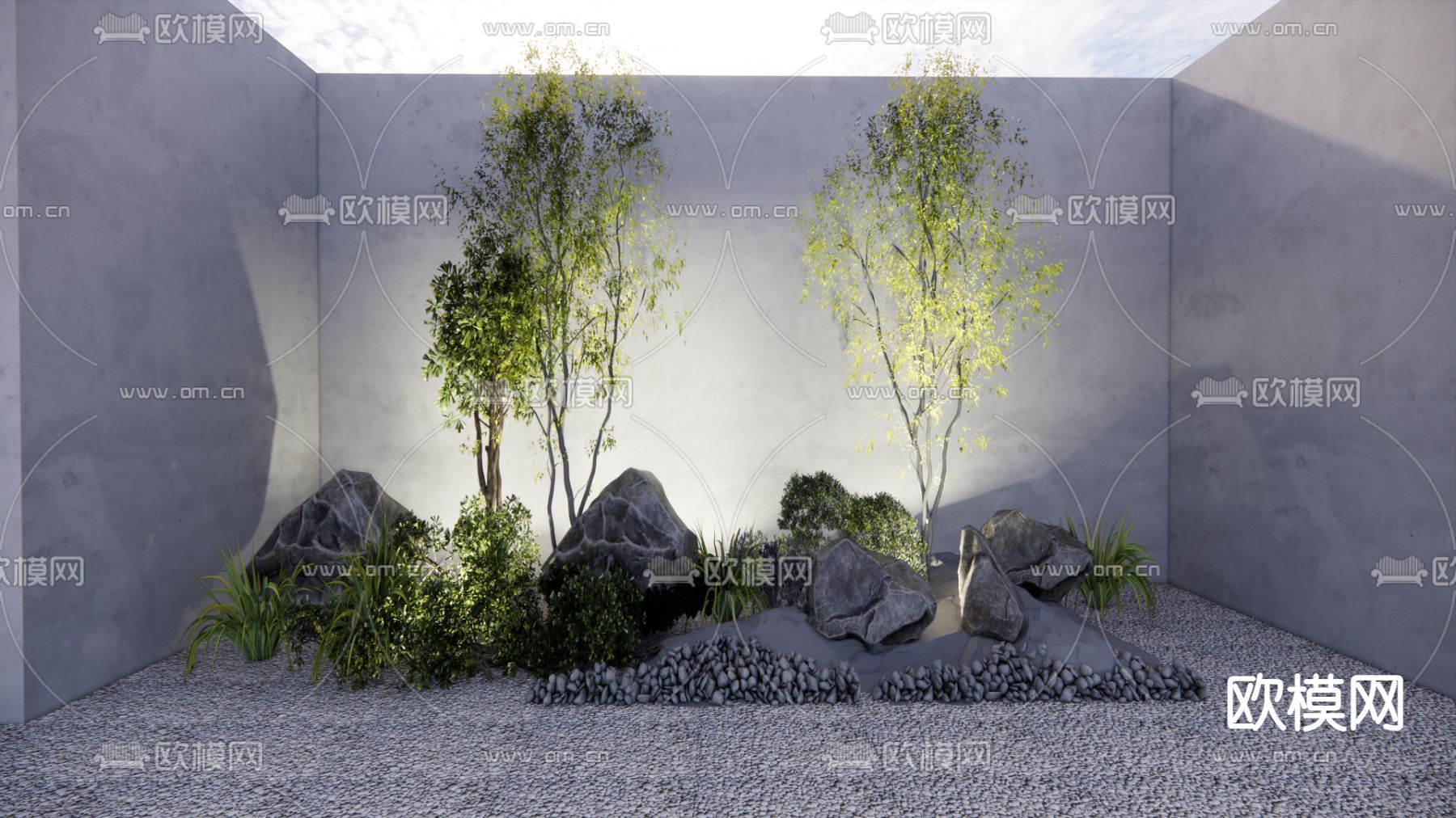 景观小品 枯山水 植物堆su模型下载（渲染图1）