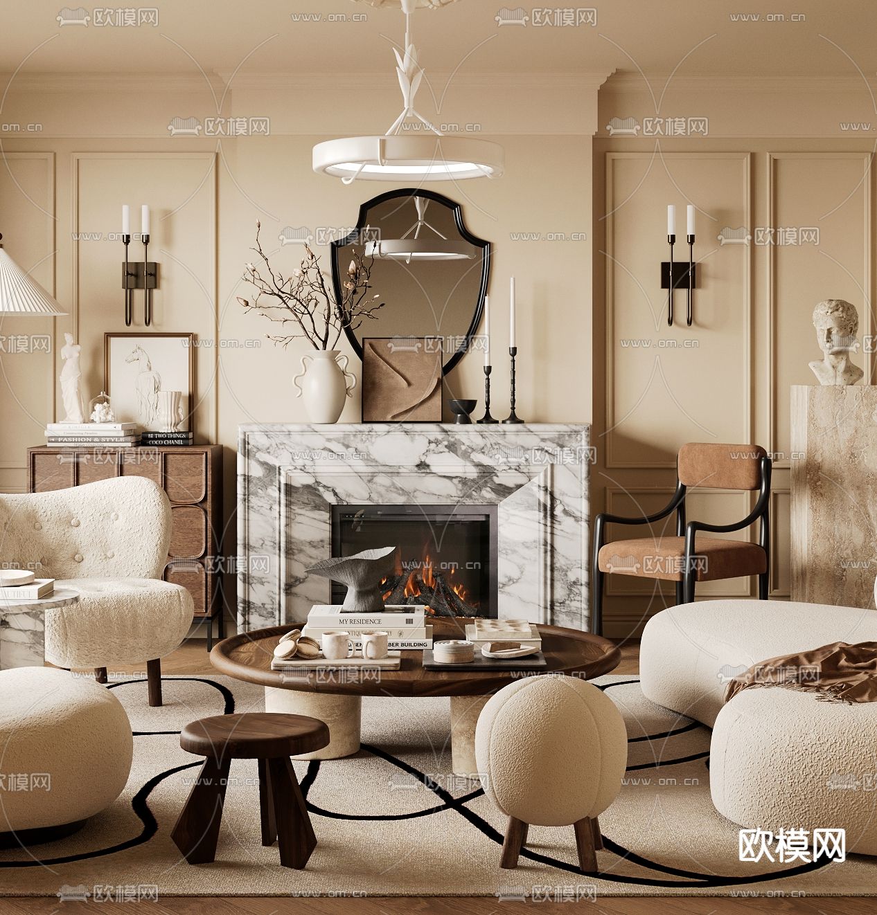 法式客厅3d模型下载（渲染图3）