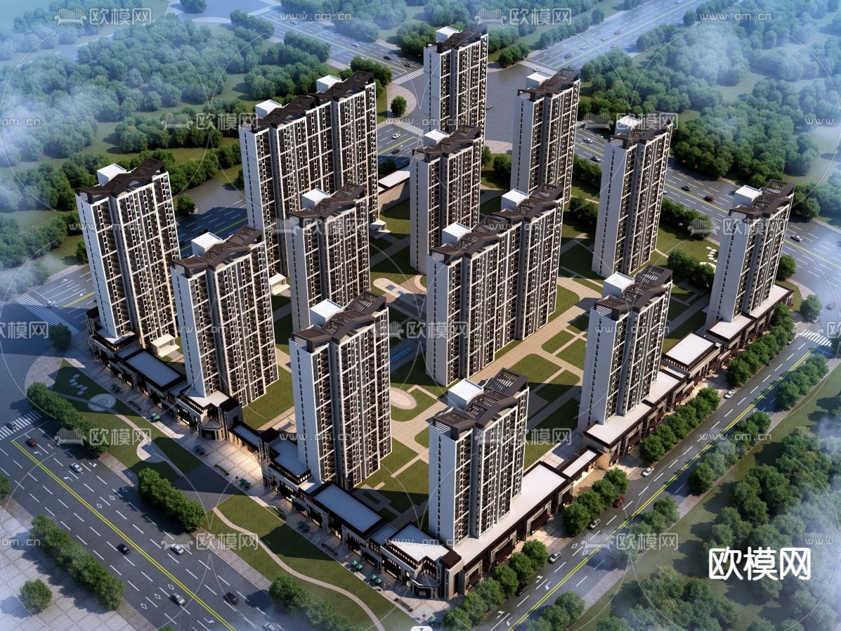 现代住宅 小区规划3d模型下载