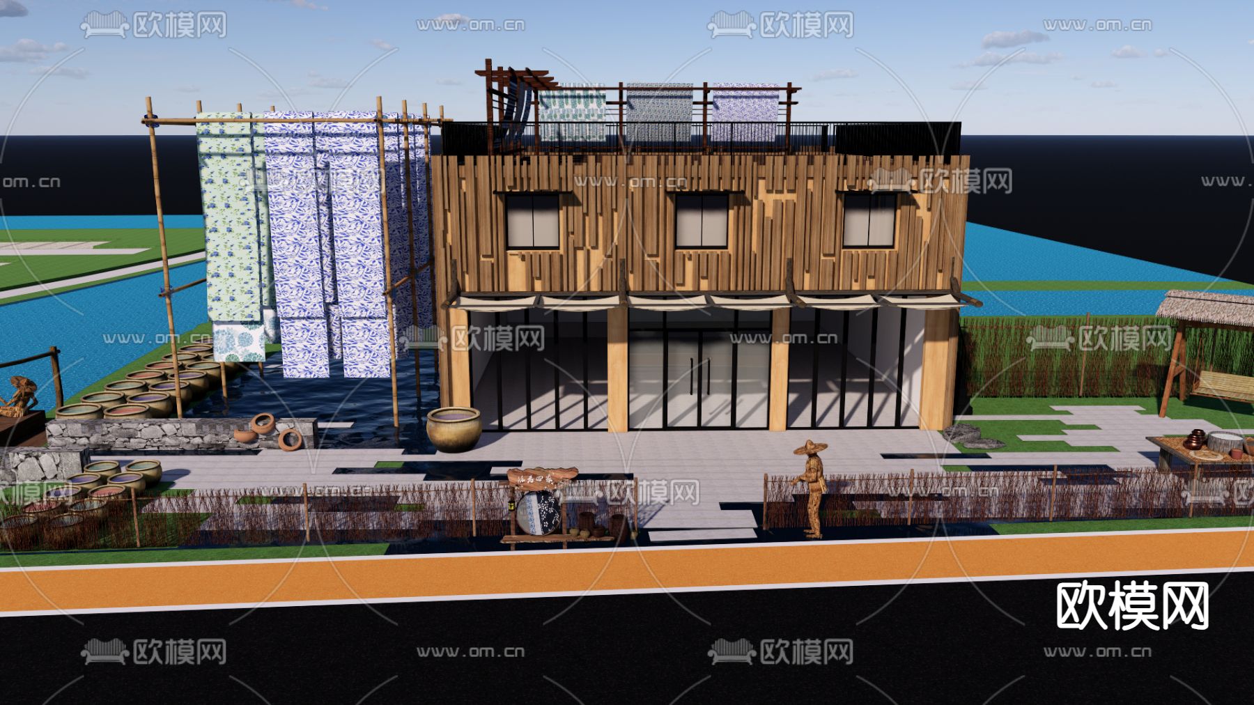 工业风酒店民宿 集装箱民宿su模型下载（渲染图2）