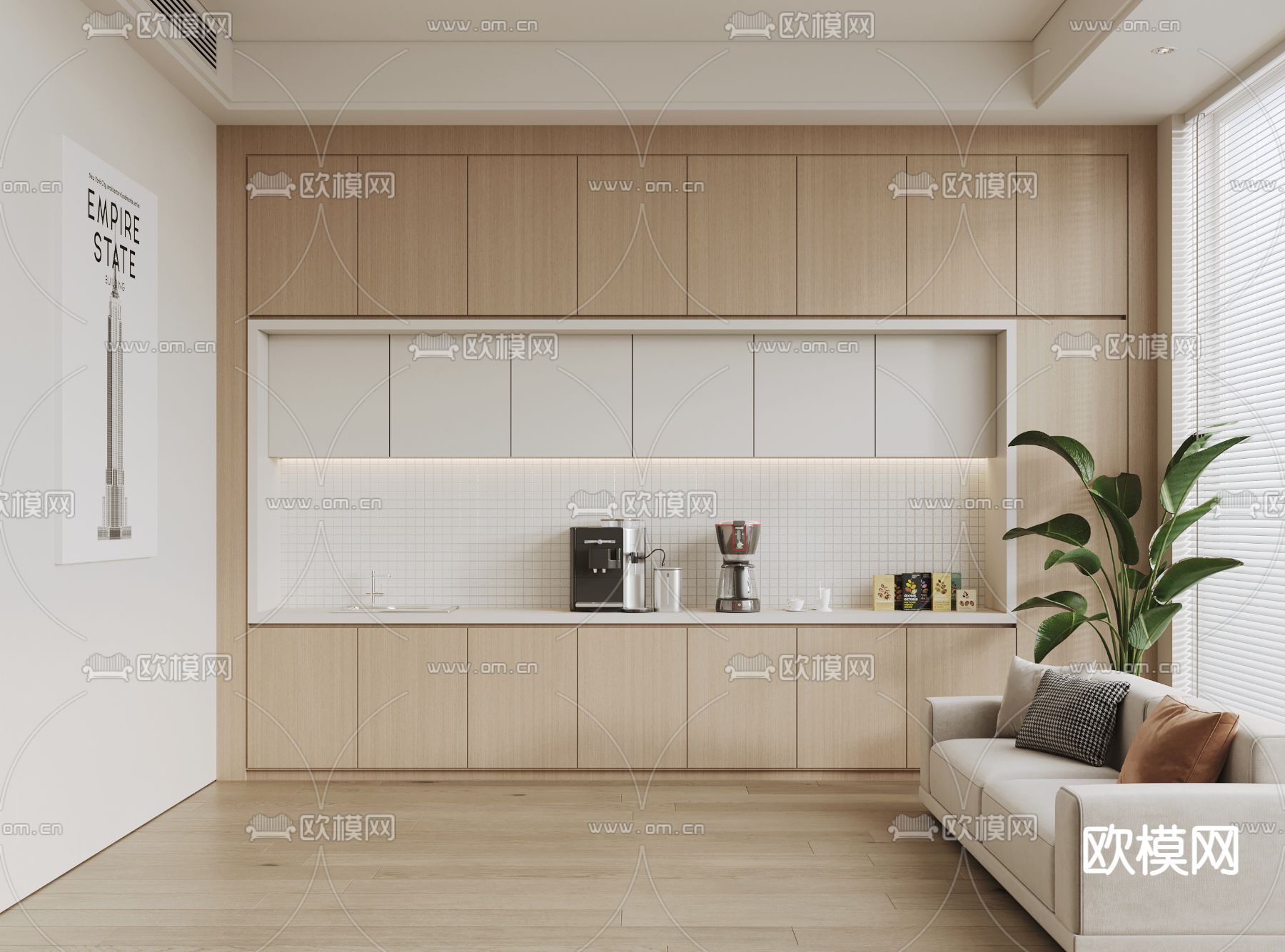 现代茶水间su模型下载（渲染图2）