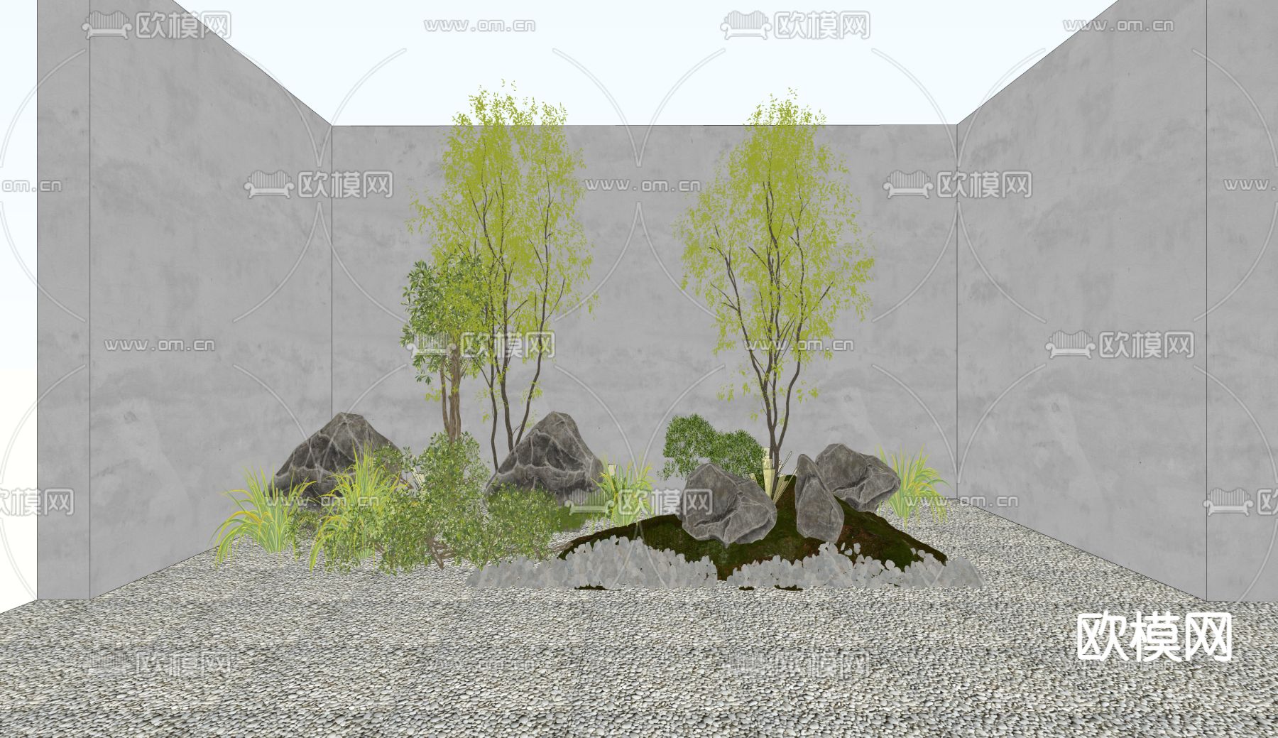景观小品 枯山水 植物堆su模型下载（渲染图2）