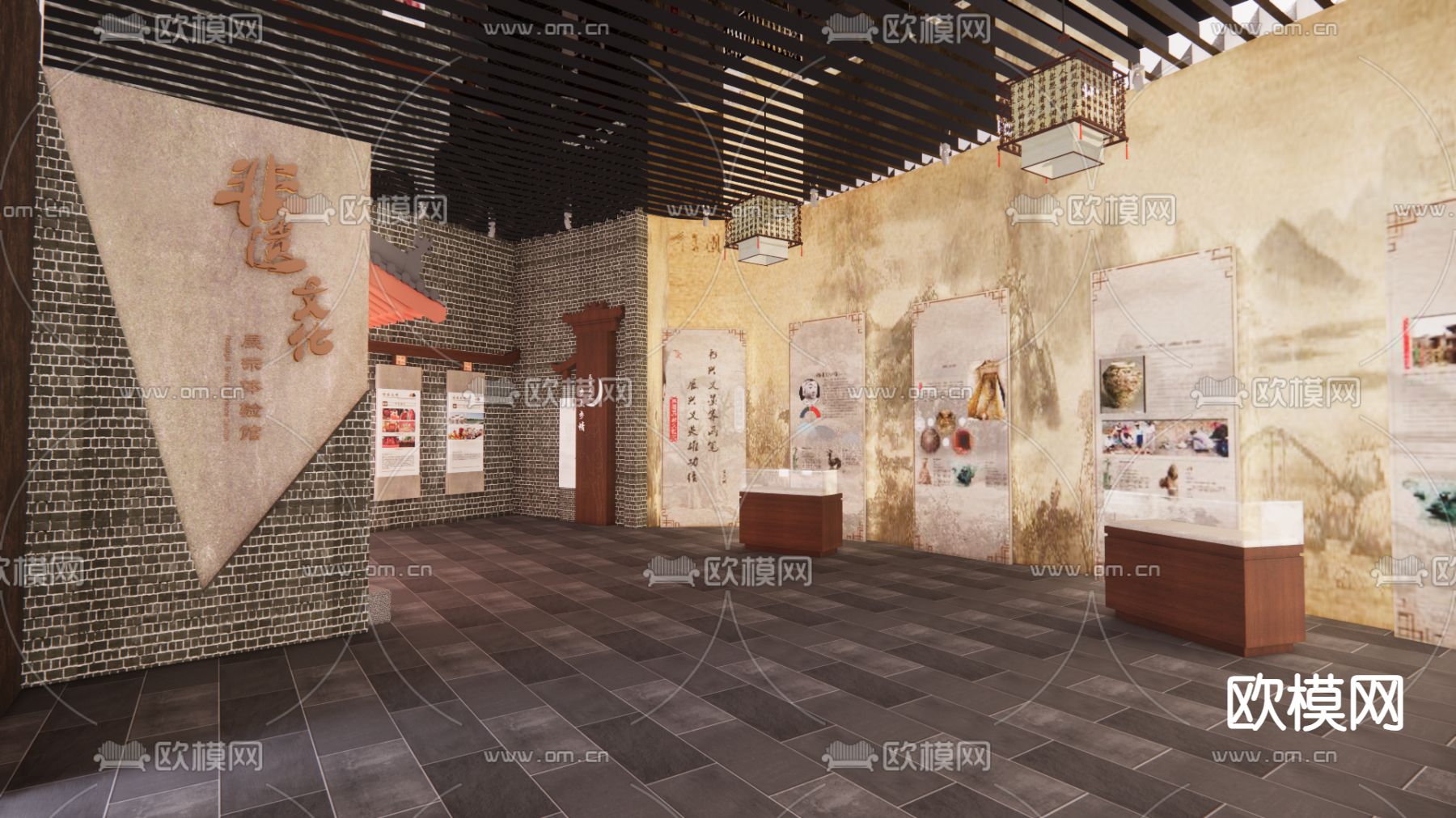 新中式非物质文化展厅su模型下载（渲染图2）